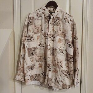 Vintage 90s button-up long sleeve hunting bird dog 100% cotton shirt size large